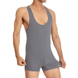 Ropa interior de Fitness para hombre, mono informal de lucha libre, leotardo transpirable sin costuras, pantalones cortos, chaleco, ropa de dormir