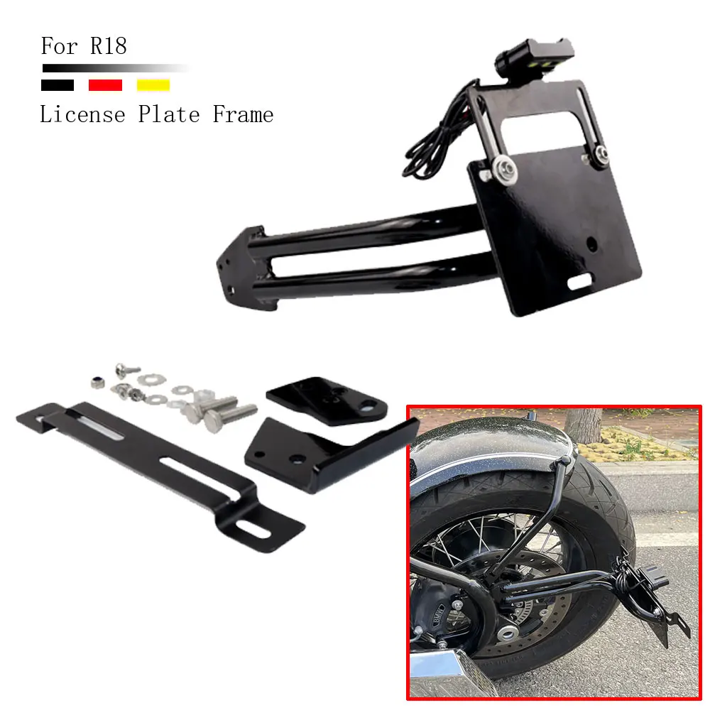 

Motorcycle Accessories Rear License Plate Frame License Plate LED Lighting Steel Frame For BMW R18 Classic Bobber 2020 2021 2 3