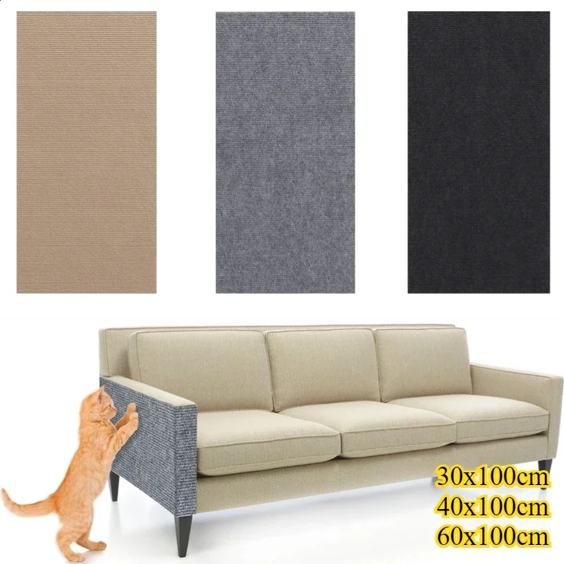 100cm Cat Scratching Mat Self-Adhesive Trimmable Carpet Cat Scratching Post Carpet for Anti-scratching Sofa Furniture Protection