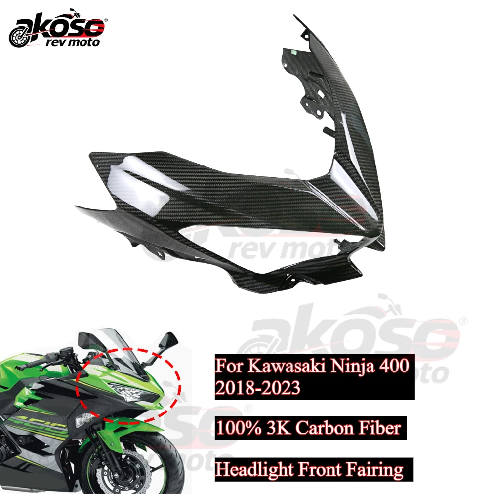 

Front Headlight Fairing 100% 3K Carbon Fiber Motorcycle Modified Parts For Kawasaki Ninja 400 2018-2023 Accessories Supplies
