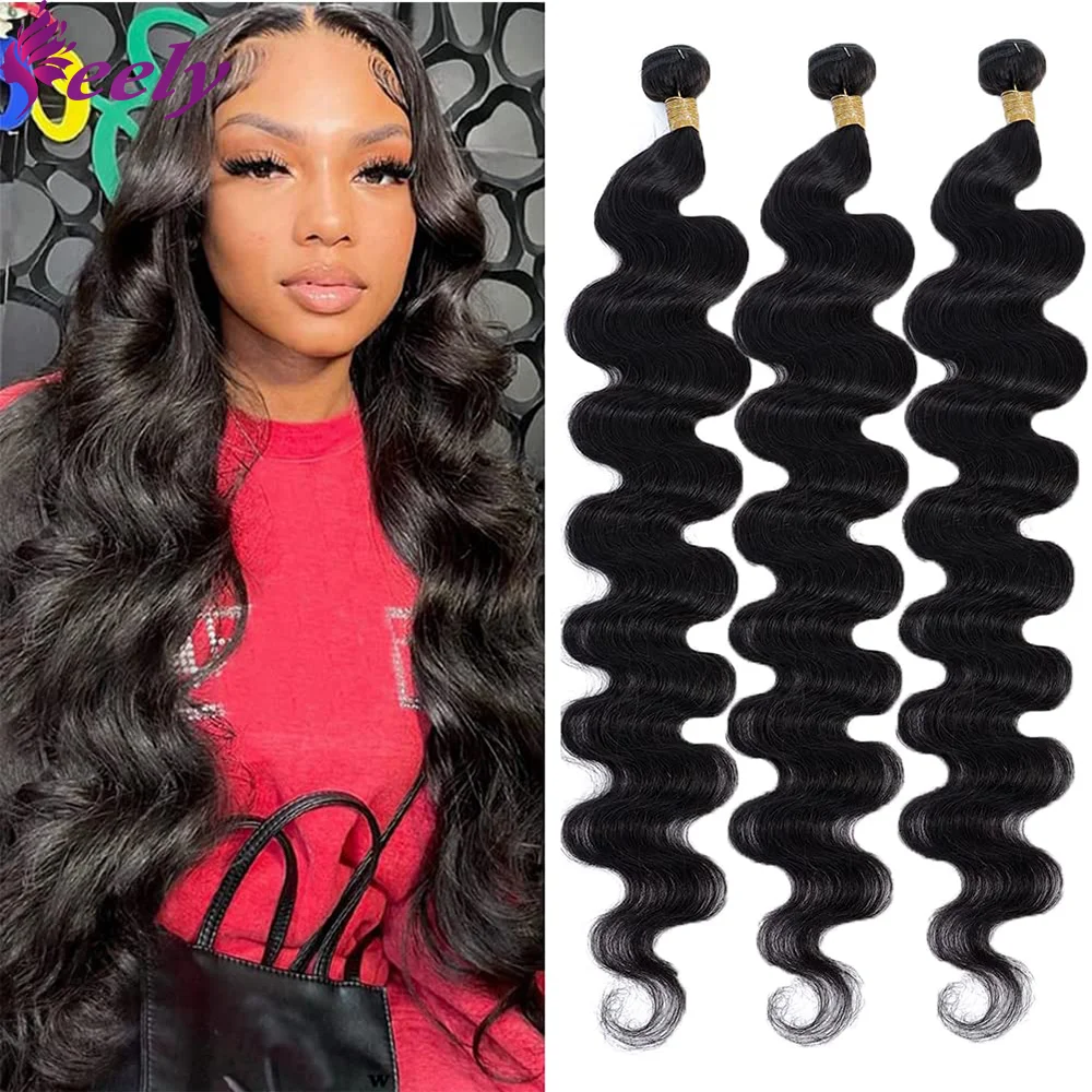 Human Hair Bundles Body Wave Brazilian 3 Bundles Human Hair Extensions 26 28 30 Inch Natural Black Color #1B For Woman Remy Hair