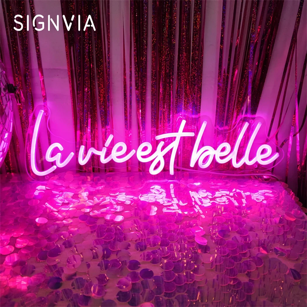 LED Neon Sign La Vie Est Belle ตัวอักษรป้ายนีออน Office Room Wall Art Party CEST LA VIE นีออน Led Light Sign ตกแต่งห้องนอน