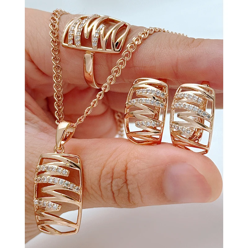 Kinel Hot 585 Rose Gold Color Bridal Wedding Jewelry Sets Shiny Natural Zircon Accessories for Women High Quality Fine Jewelry