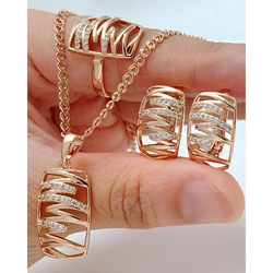 Kinel Hot 585 Rose Gold Color Bridal Wedding Jewelry Sets Shiny Natural Zircon Accessories for Women High Quality Fine Jewelry
