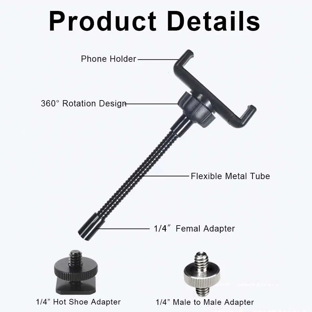 Phone Holder for Ring Light and Tripod Stand with 1/4" Female Thread Adapter, Flexible Phone Tripod Mount with Detachable Hot