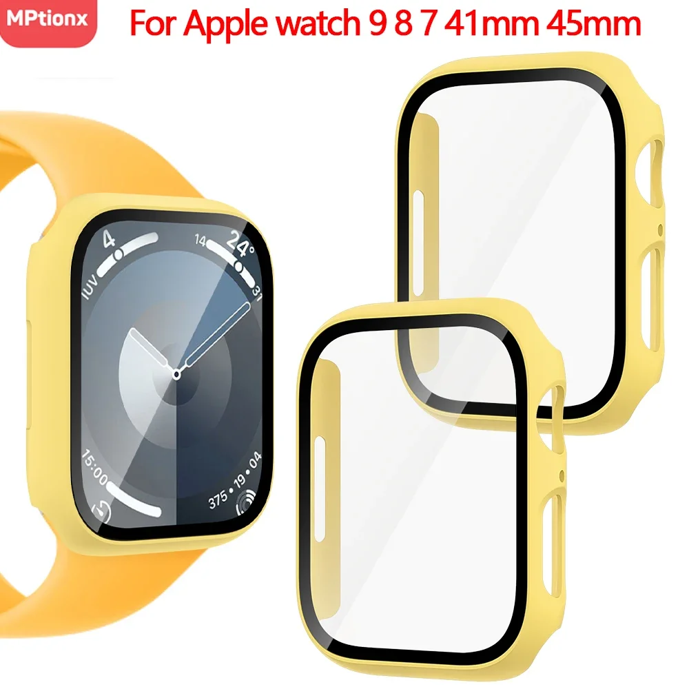 2 Pack Compatible for Apple Watch Series 7 8 9 41mm 45mm Screen Protector  Anti-Scratch Shockproof Cover Tempered Glass Yellow