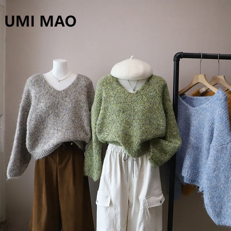

UMI MAO Top Femme осень-зима новая корейская версия высококачественный универсальный мягкий свободный утягивающий пуловер с v-образным вырезом женский свитер