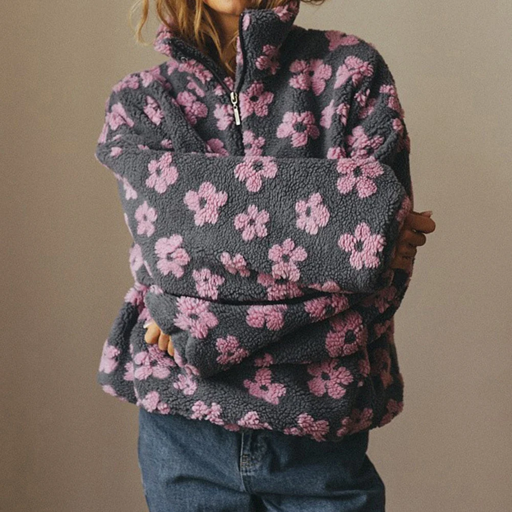Comfortable Oversized Sweater L Oversized Sweatshirt Printed Design Regular Length Daily Wear Half Turtleneck Neckline