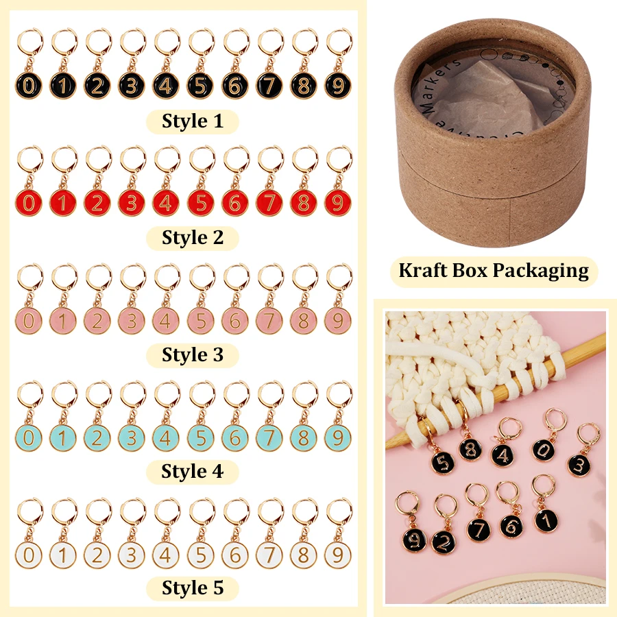 10pcs Drip Oil Alloy Enamel Number 0~9 Knitting Row Counter Chains Enamel Charm Locking Stitch Markers Knitting Stitch Markers