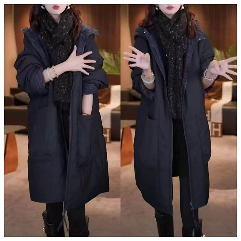Autumn Winter Coat Retro Women Fashion Warm Cotton Jacket Design Mid Length Double-sided Cotton Windbreaker Outerwear 2026 New