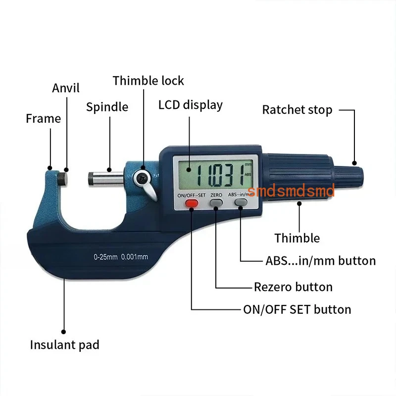 0-25/25-50/50-75/100 mm Micron Digital Outside Micrometer Electronic Micrometer Gauge 0.001 mm Digital Tools Caliper