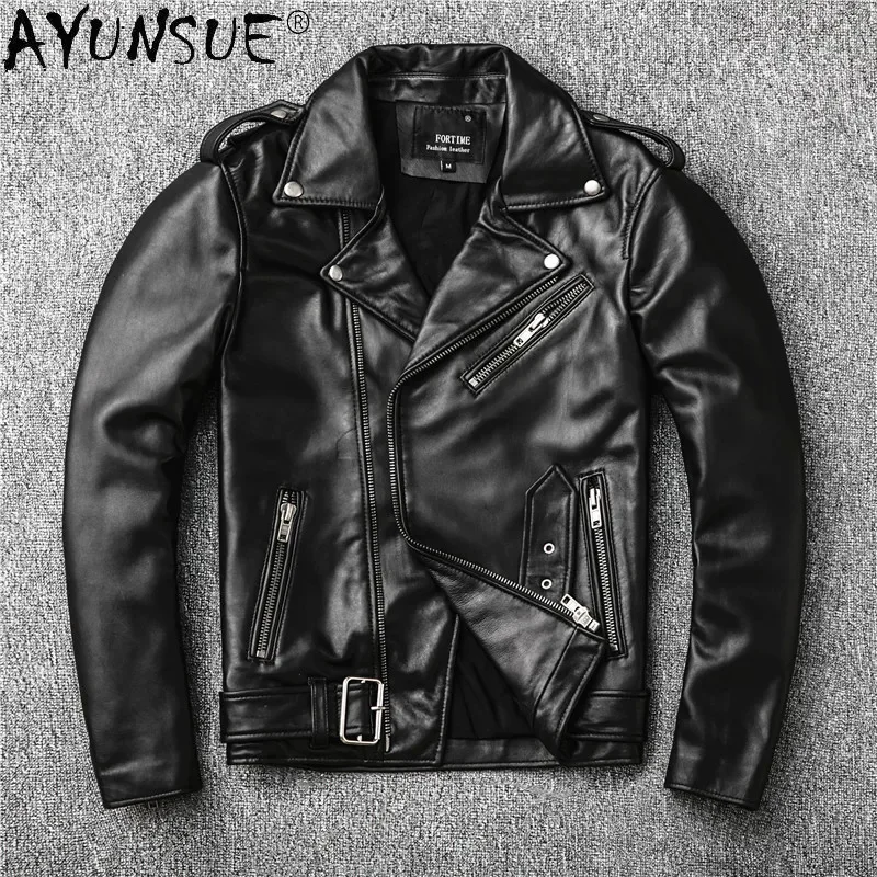 

Fashion Genuine Leather Jacket Slim Motorcycle Sheepskin Coat Streetwear Biker Men Clothing Chaquetas De Cuero Hombre WPY3666