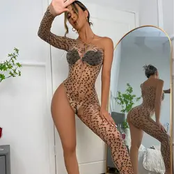 Erotic lingerie Perspective tight jumpsuit leopard print open cut 18 fancy women underwear Sexy outfit sexy night bodysuit xxx