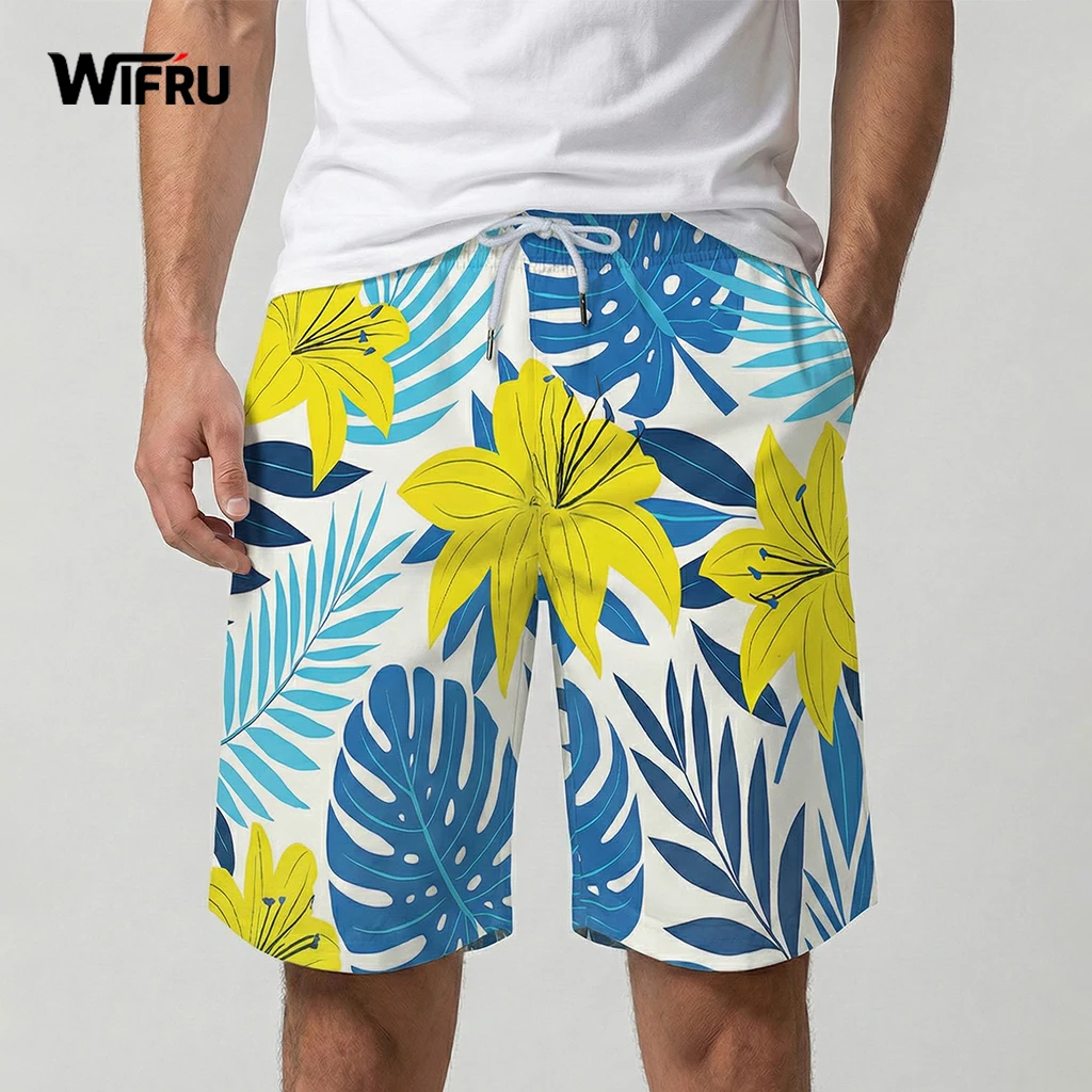 

Tropical Plants 3D Print Board Shorts Men's Harajuku Palm Graphic Drawstring Pocket Pants Hawaiian Casual Breathable Swim Trunks