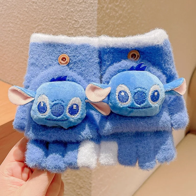 

Kawaii Stitch Gloves Girls Boys Anime Winter Warm Thickened Cute Mittens Student Cycling Outdoors Knit Gloves Xmas Gift 3-8Y