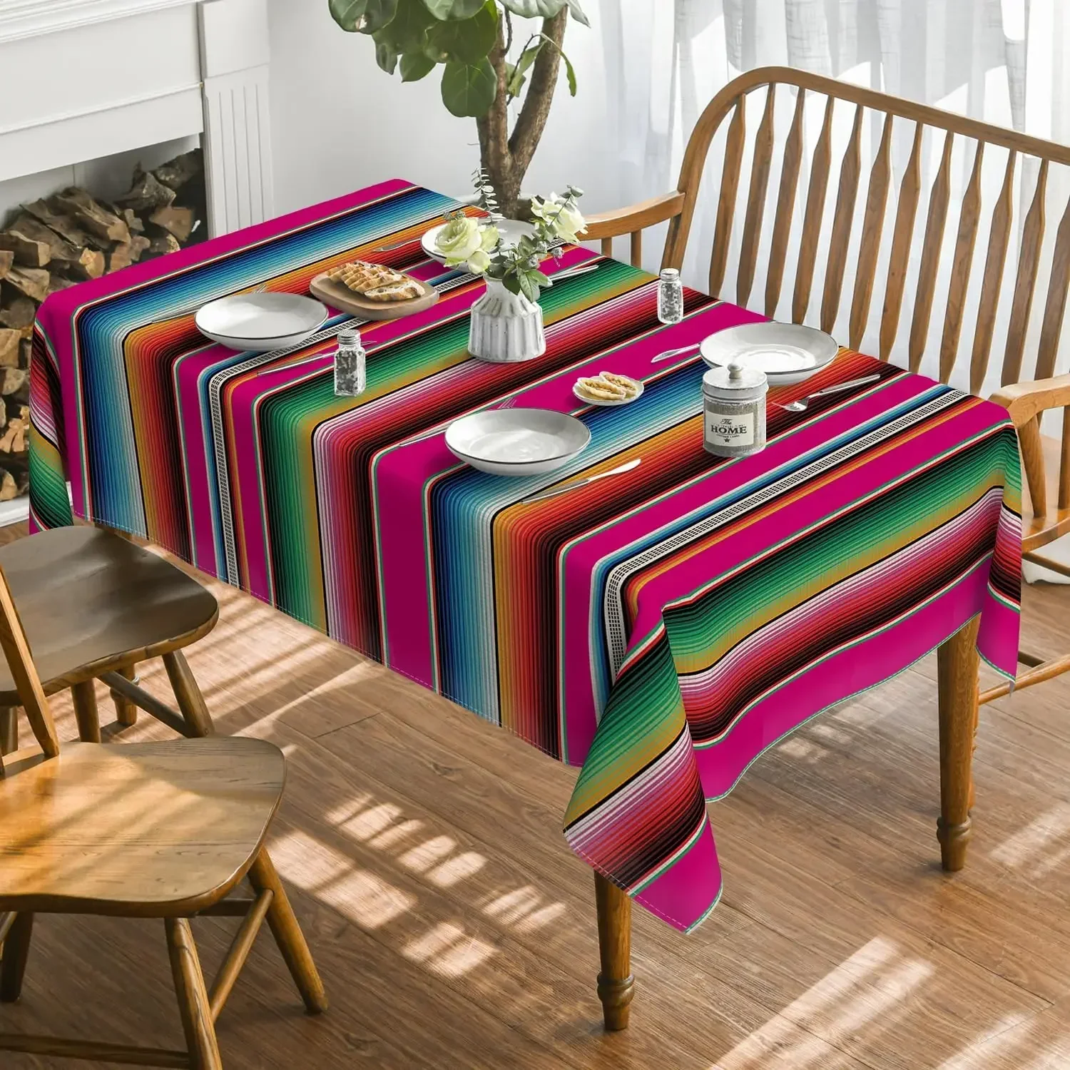 Holiday Party Decor Reusable Day Of The Dead Mexican Stripes Tablecloth Waterproof Tablecloth Mexican Fiesta Decorations