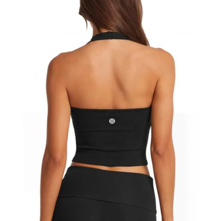 

SUUKSESS Women Padded Halter Sports Bra Backless Longline Workout Crop Tank Tops