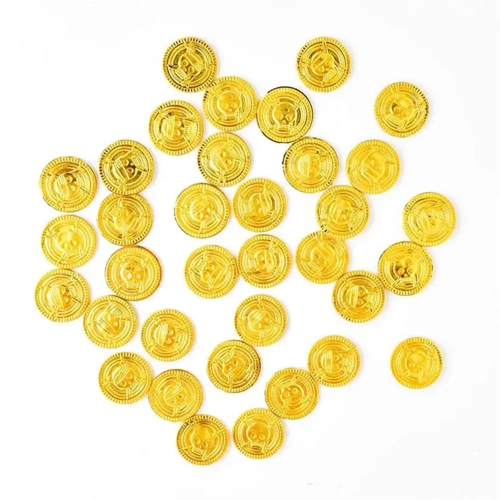 Monete d'oro pirata in plastica Decorazione per feste in nastro d'oro Falso tesoro d'oro Gioco Moneta Bomboniera per bambini Moneta d'oro di Halloween Festa di compleanno