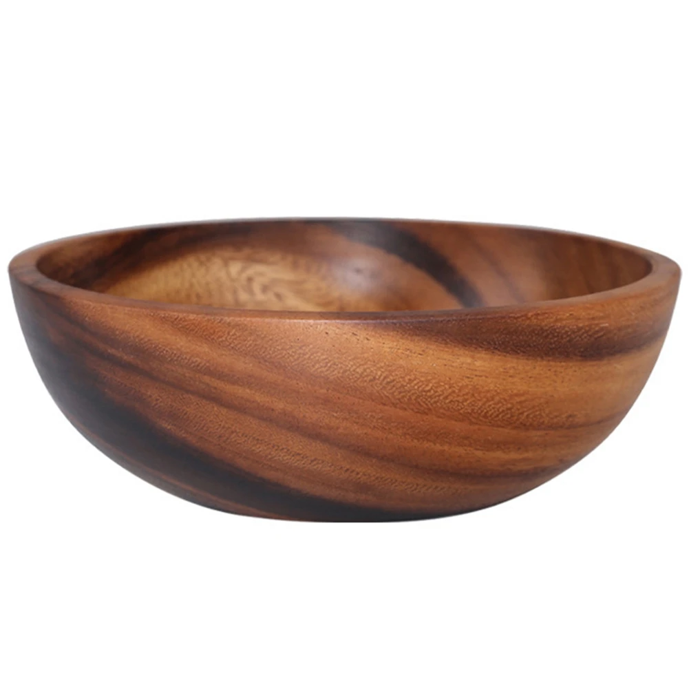 Natural Hand-Made Wooden Salad Bowl Classic Large Round Salad Soup Dining Bowl Plates Wood Kitchen Utensils