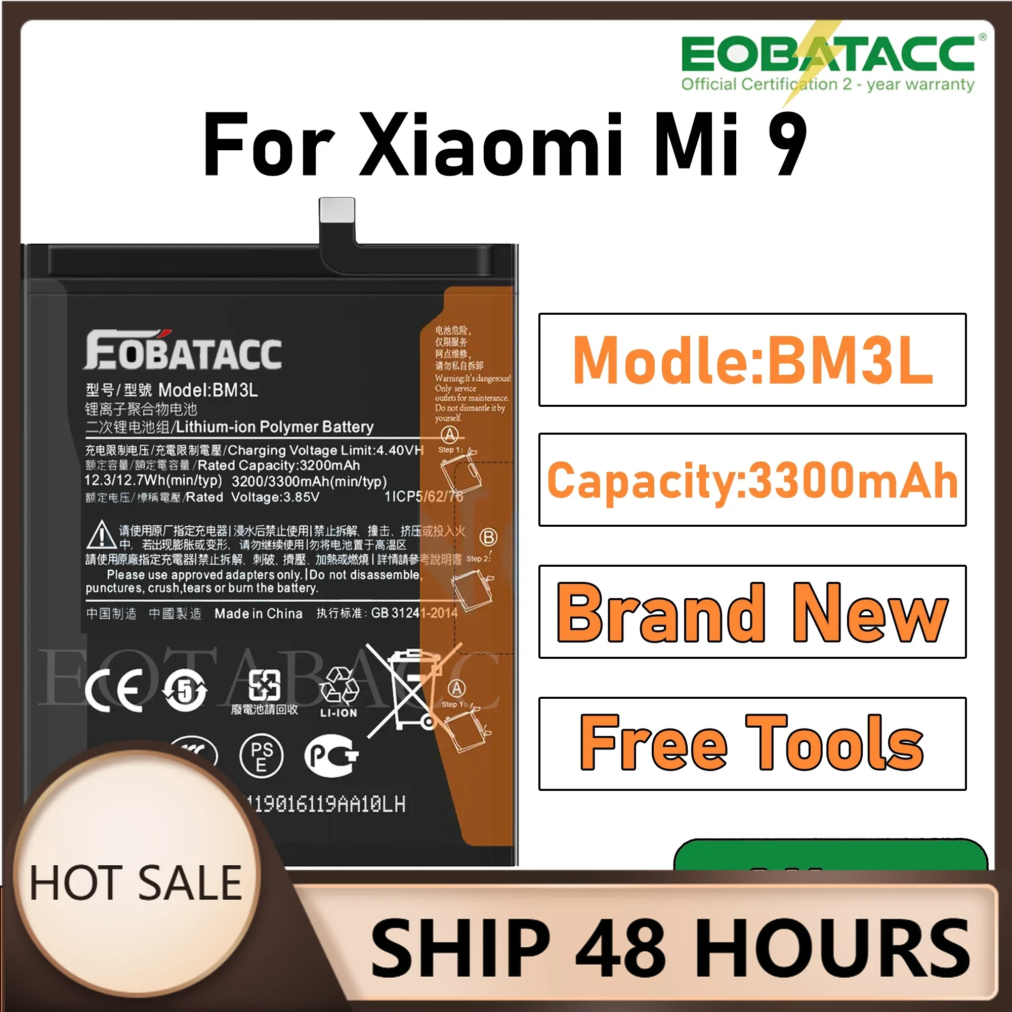

BM3L 3300mAh Battery For Xiaomi 9 Mi9 BM3L High Quality Phone Replacement Batteries +Tools