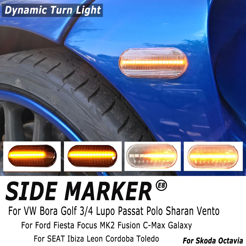 

2pcs Dynamic Led Turn Signals Side marker light For VW Volkswagen Bora Golf 3/4 Passat 3B Polo 6N Sharan Vento T5 SEAT Ibiza
