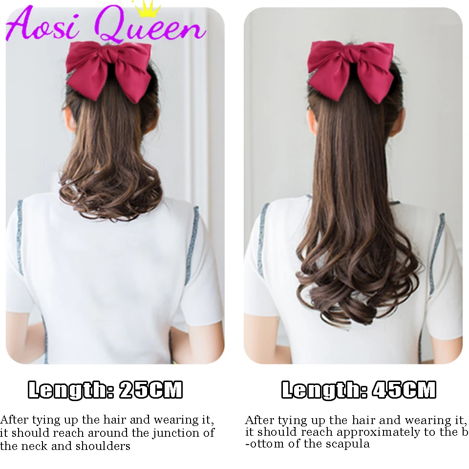 AOSI Synthetic Ponytail Wig For Women Red Bow Hair Comb Long Curly Fake Ponytail Braid Retro Headdress Party Wig