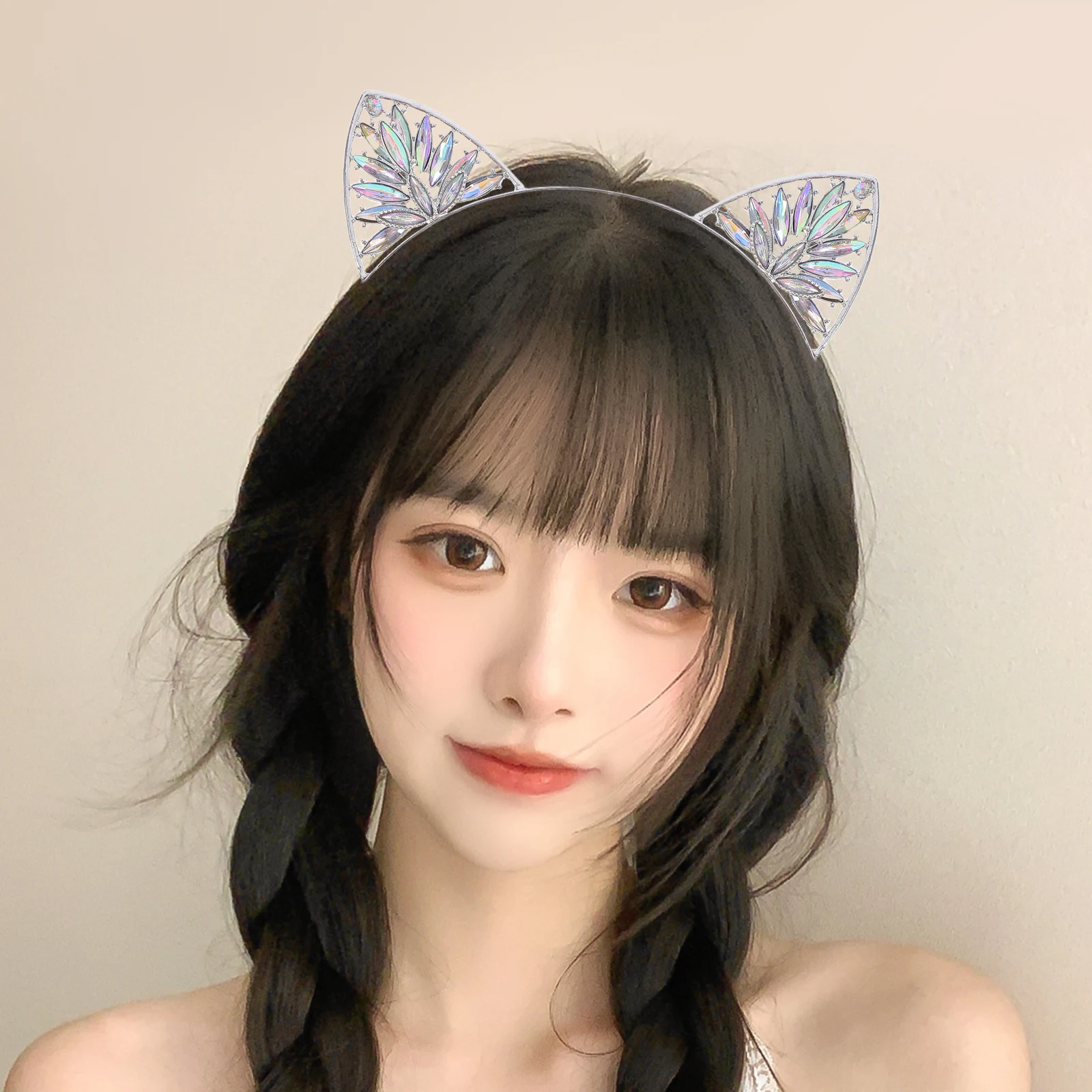 

Crystal Cat Ears Headband Sparkling Rhinestone Hair Accessories Durable Alloy Lightweight Comfortable Cartoon Animal Ears