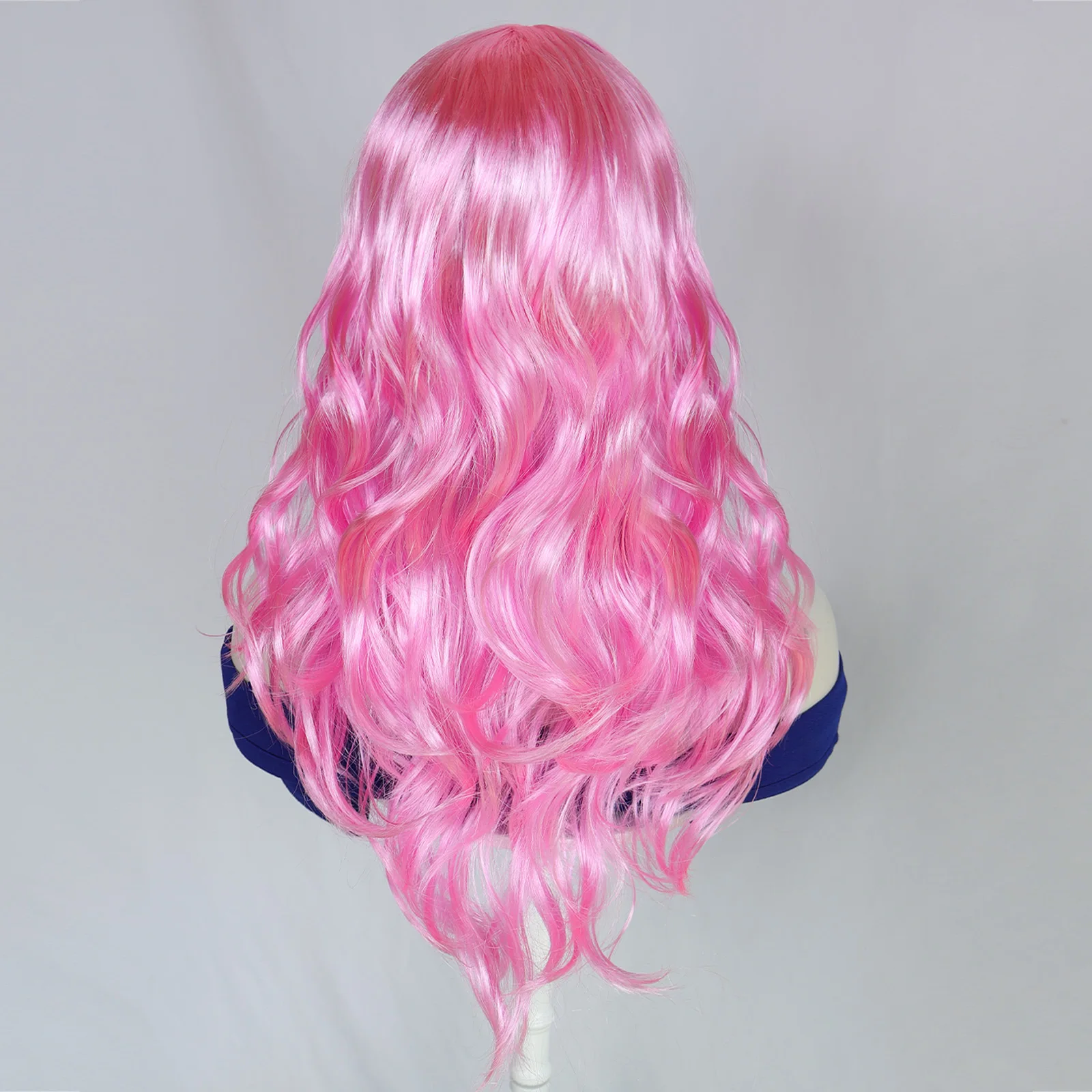 Pink Long Wavy Synthetic Wig with Side Bangs for Women Valentine's Day Party Romantic Date Cosplay Events Stylish Hair Accessory