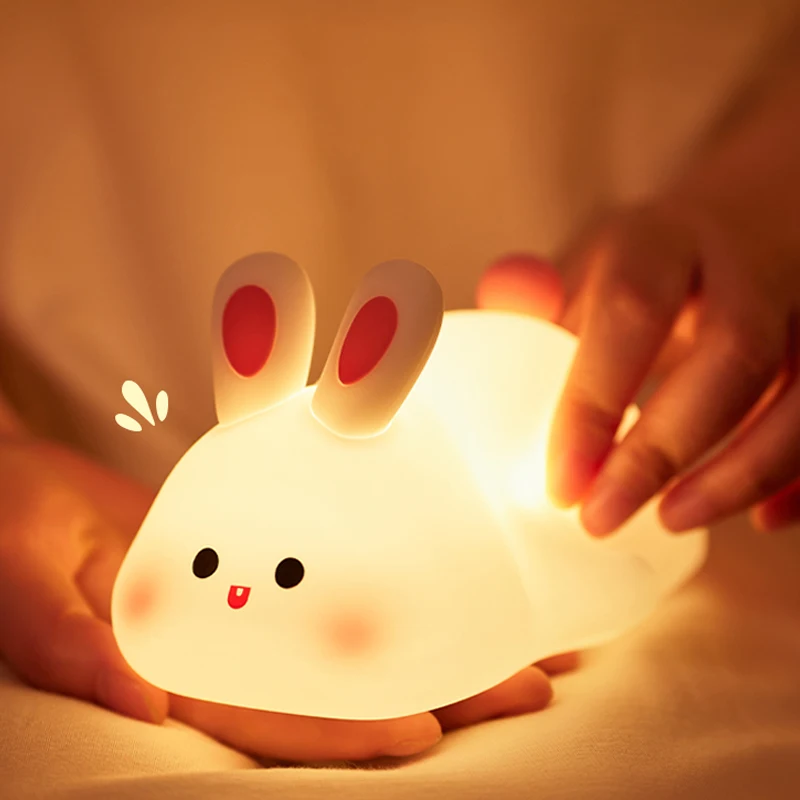 Großes Gesicht Kaninchen Nachtlicht niedlichen Silikon Kaninchen Cartoon weiche Lampe Touch Nachtlicht Kinder schlafen Licht Raum dekoration Geschenk