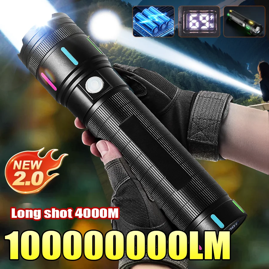 

2025 15000mAh Super Big Flashlight USB Rechargeable Lamp Most Strong LED FlashLight Long Range Torch Outdoor Camping Lantern