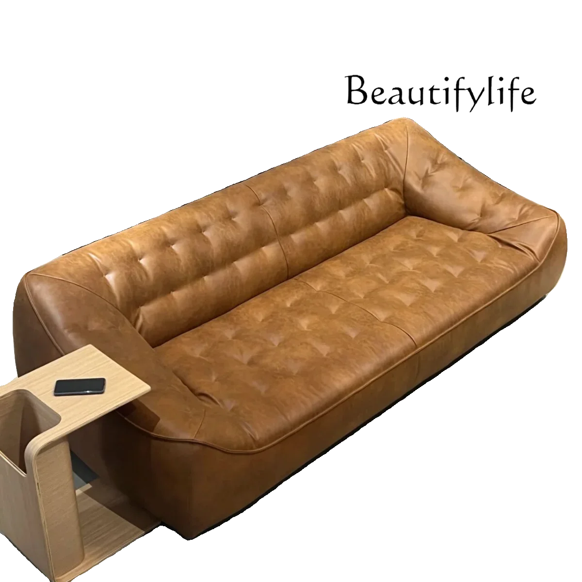 

Medieval bean bag sofa American retro oil wax leather living room straight row three-person sofa