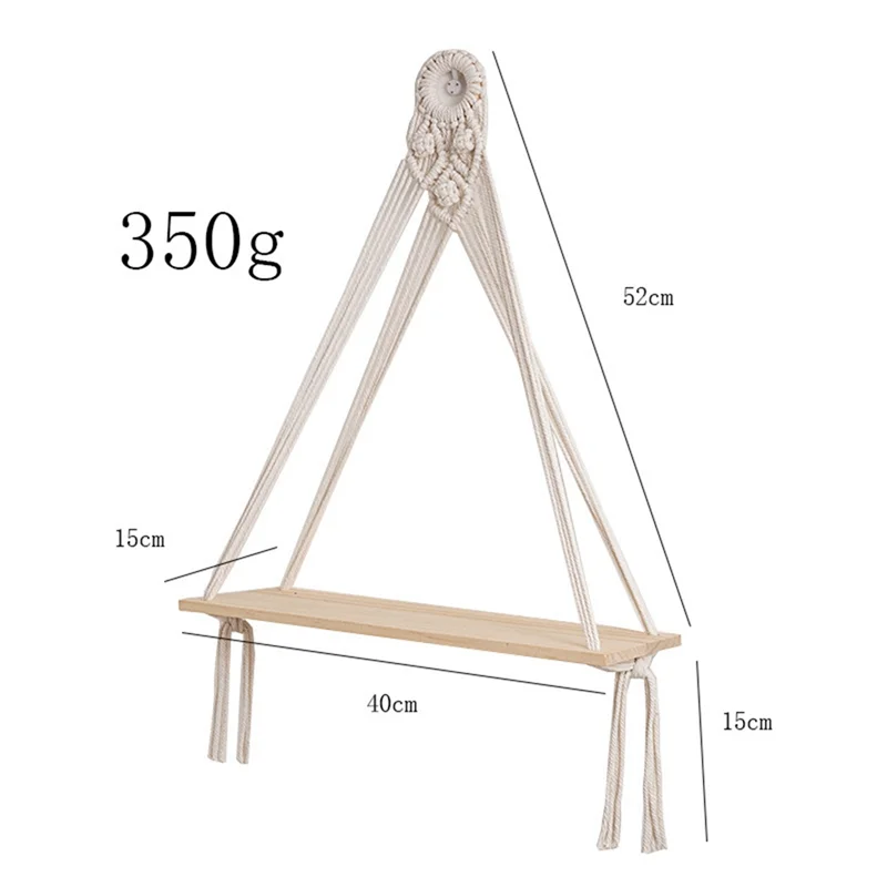 AK25-2PCS Hanging Shelf Boho Handmade Bohemian Wooden Plants Floating Rope Shelves Decorative Holder