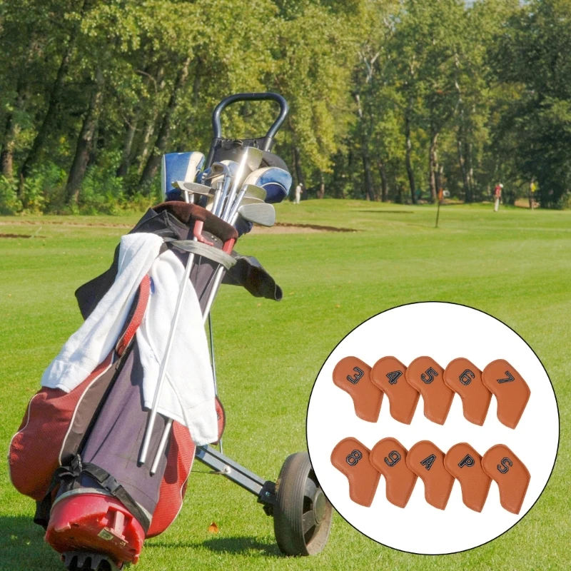 Couvre-tête Club golf en cuir PU imperméable, couvre-tête Club golf en fer, 10 pièces