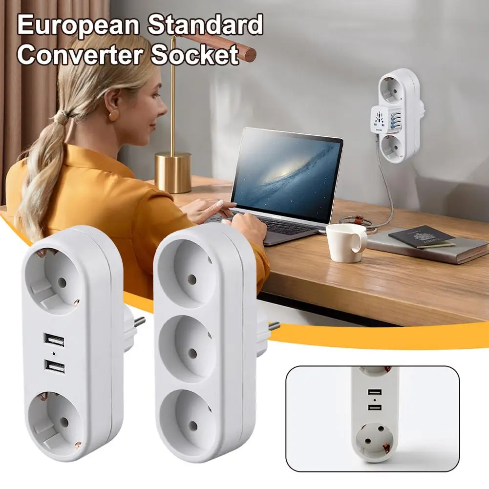 European Plug Conversion Plug EU Wall Socket Adapter Multifunctional Socket Portable Dual Usb Port German French Russian Socket