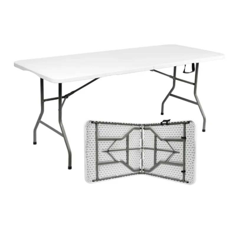 

Fold Away Restaurant Dining Catering White Retangular Fold in Half Tables 6ft Outdoor With Metal