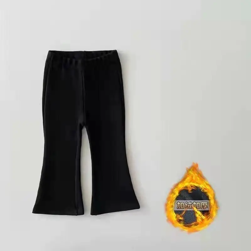Herbst-Winter Mädchen Koreanischer Stil Fleece-Gefütterte Schlaghose Dehnbare Warme Lange Hose Kinder Weich Bequem Lässig Trend Kinder – Detail 8
