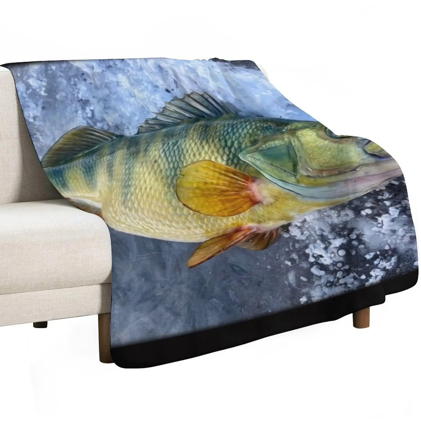 Ice Fishing, Jumbo Yellow Perch, Original Painting Throw Blanket Plush anime Soft Big Warm Blankets For Sofas Custom Blankets