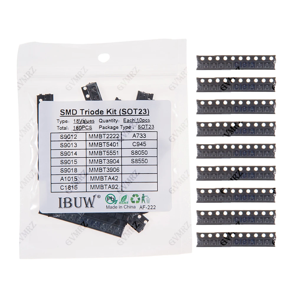 180PCS S9012 18Values SMD Triode Transistor Kit SOT23 MMBT2222/A733 etc.) for Arduino DIY Electronic Amplifier Switching Project