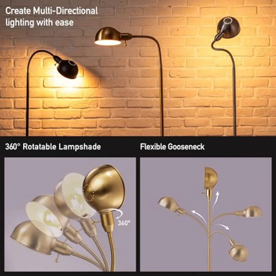Nova - Adjustable Floor Lamp with Flexible Gooseneck and Rotatable Shade, E26 Socket, 10-Inch Base - Ideal for Reading, Bedside