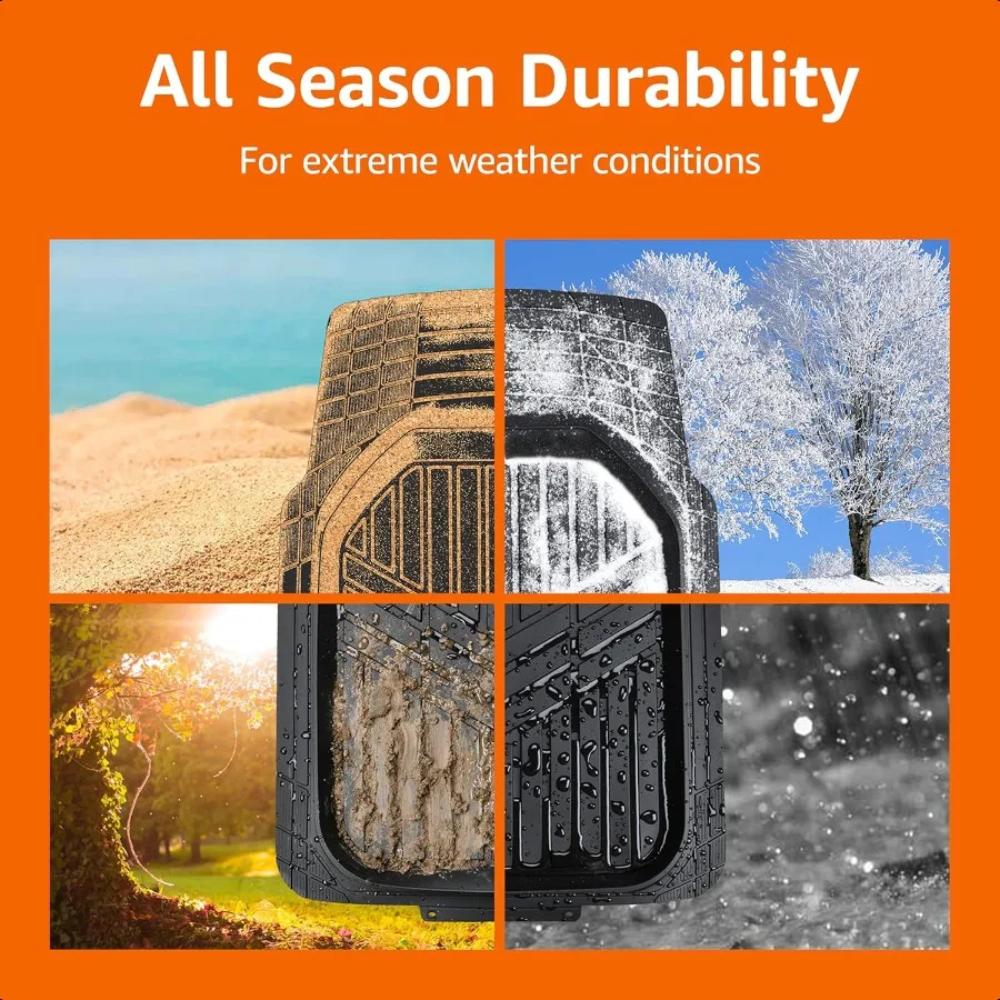 3Piece AllWeather Heavy Duty Full Set Rubber Floor Mats for Universal Fit in Cars SUVs and Trucks Black Trim to Customize
