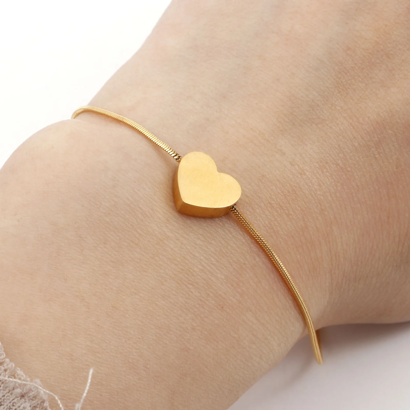 Sweet Heart Bracelets Valentine's Day Stainless Steel Snake Chain Adjustable Slider Gold Color Women Party New Bracelets Jewelry