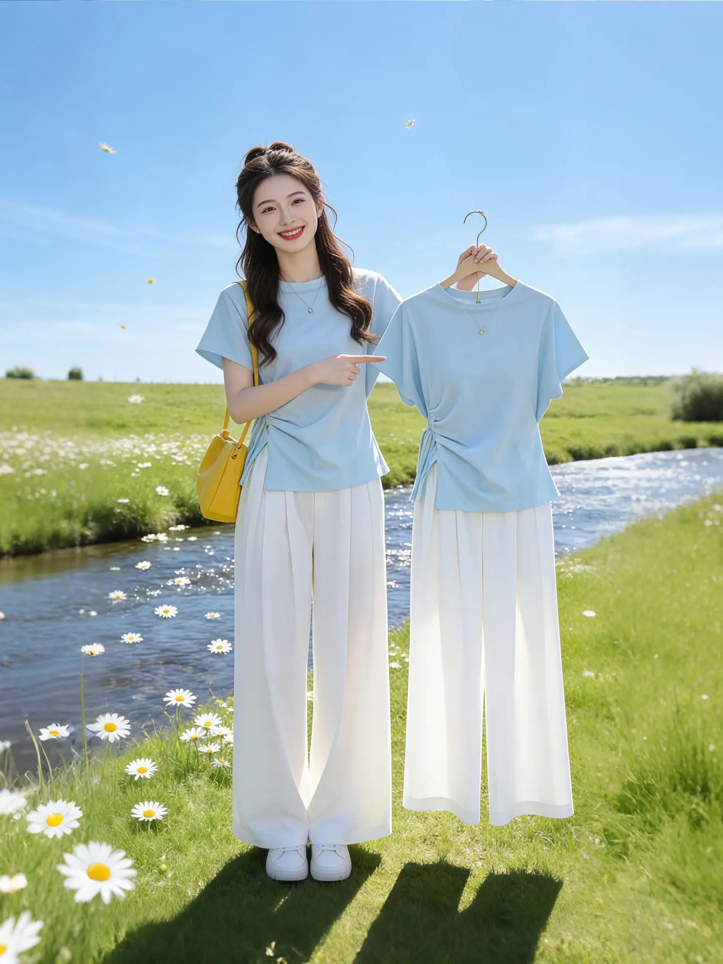 

Korean Style Summer Fashion Set Women's Beautiful Loose Two-Piece Suite Versatile Long Pants Skirt Casual Comfortable Workwear