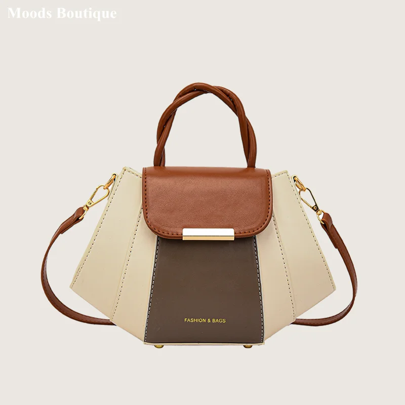 MOODS Contrast Color Top-handle Bags For Women Patchwork Big Capacity Shoulder Crossbody Shell Bag 2023 Luxury Designer Handbags