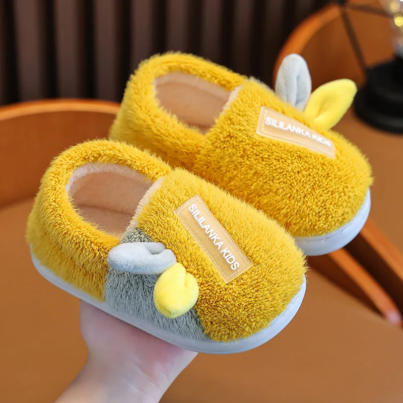 Children\'s Cotton Slippers Autumn Winter Indoor Anti Slip Soft Sole Kids Shoe Cute Cartoon Warm Home Shoes Boys Girls Fur Slides