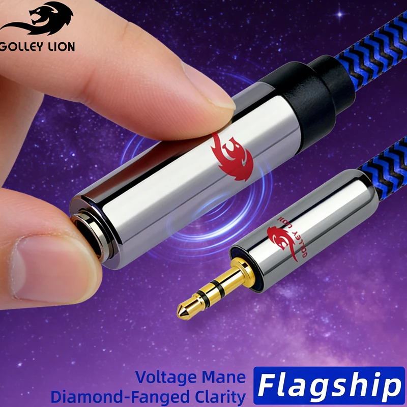 3.5mm To TRS Female Professional Audio Cable GOLLEY LION Flagship Blue-Black Braided Gold-Plated Connector for Studio Mixer