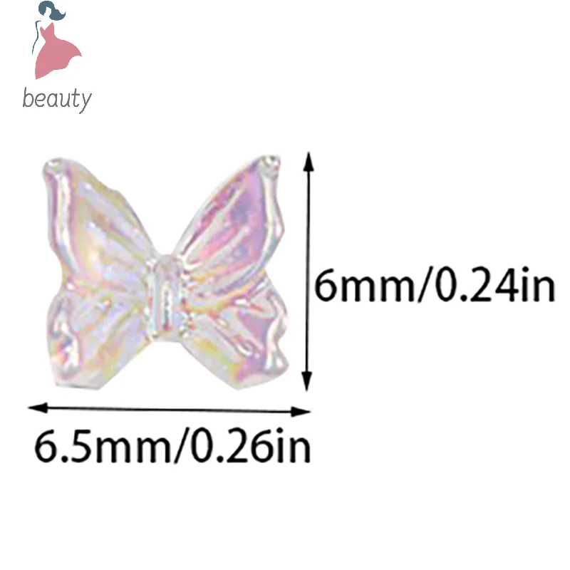 50PCS Resin Bowknot Aurora Nail Art Charms DIY Nail Decorations Resin Nail Art Parts 3D Butterfly Manicure Accessories