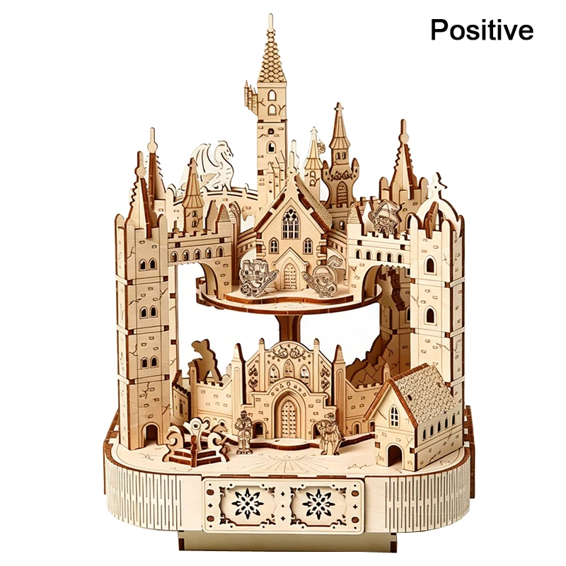 Magic Castle 3D Wooden Puzzle Rotatable Touring Train Music Octave Box DIY Assembly Model Mechanical Kit Toy Gift for Teen Adult