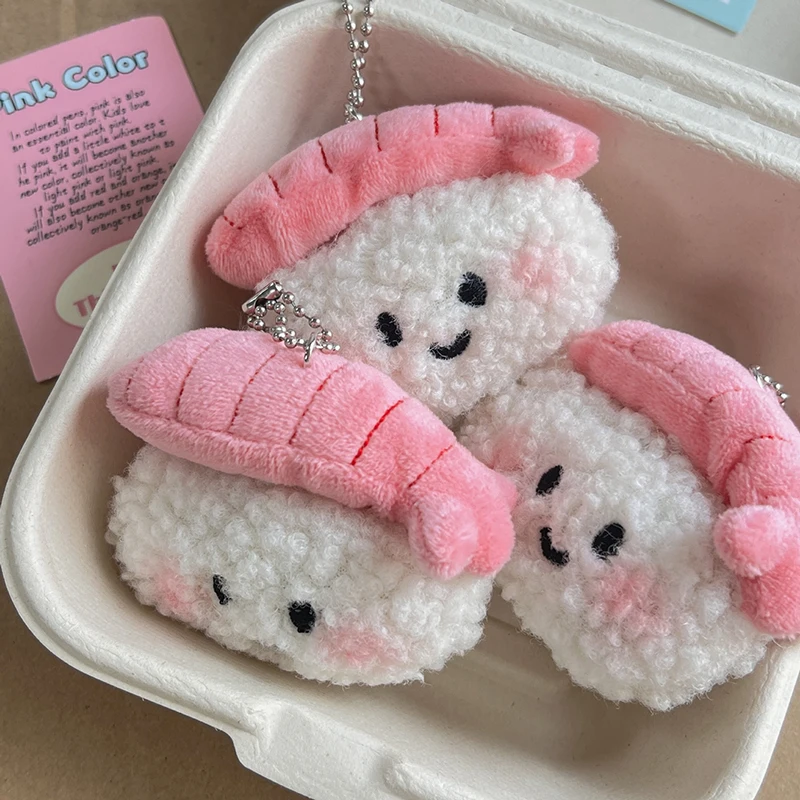 Cute Shrimp Sushi Stuffed Plush Keyring Portable Car Key Chain Backpack Decor Pendant Lovely Couple Valentine Gift Supply