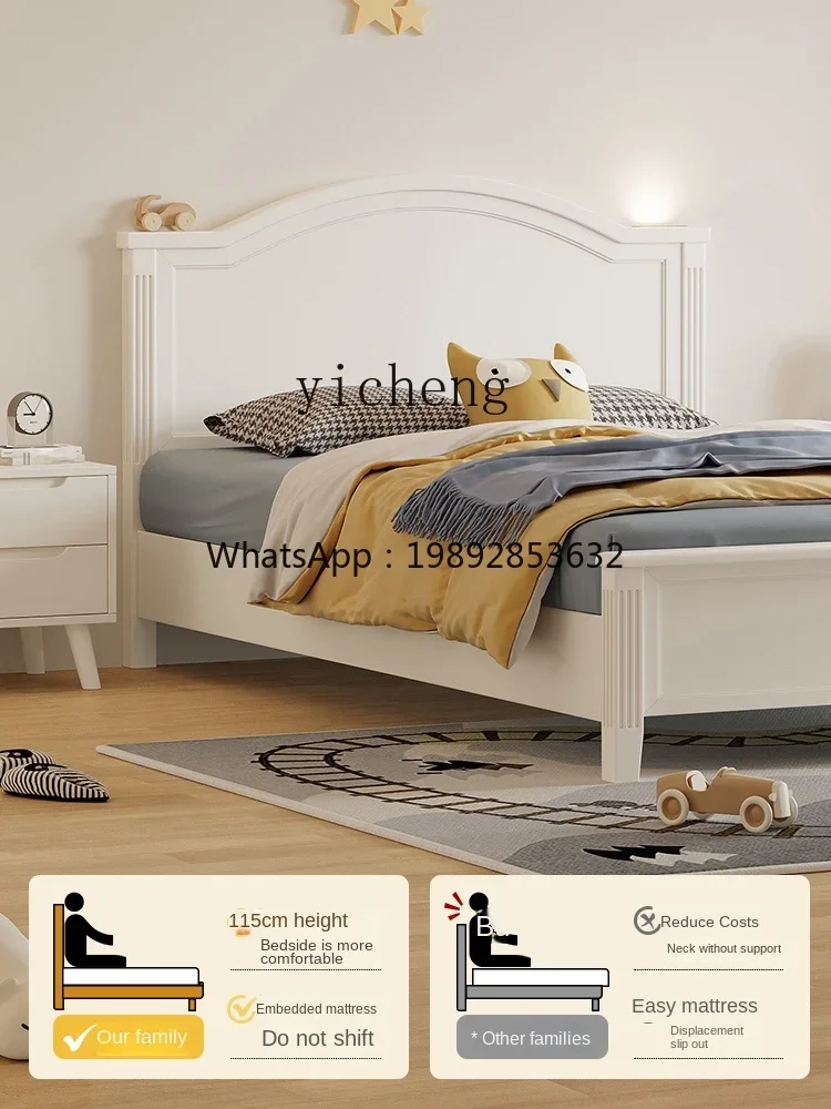 LYY Cama infantil de madeira maciça, quarto de meninos, meninas, princesa, 1,5 M, infantil, 1,2 M, individual, branco