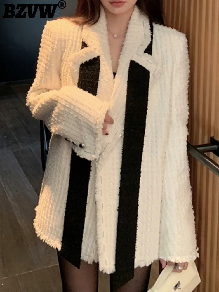 

Женская твидовая куртка BZVW со съемной лентой, универсальная дизайнерская Новая модная куртка с английским воротником для весны и осени 2024